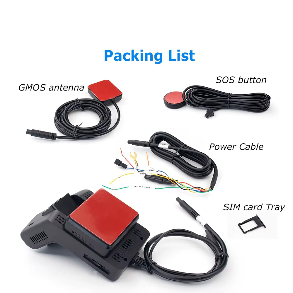 Fleet Vision package contents: GMOS antenna, SOS button, power cable, SIM tray, main unit