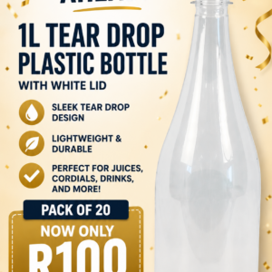 1L Tear Drop Plastic Bottle with White Lid
